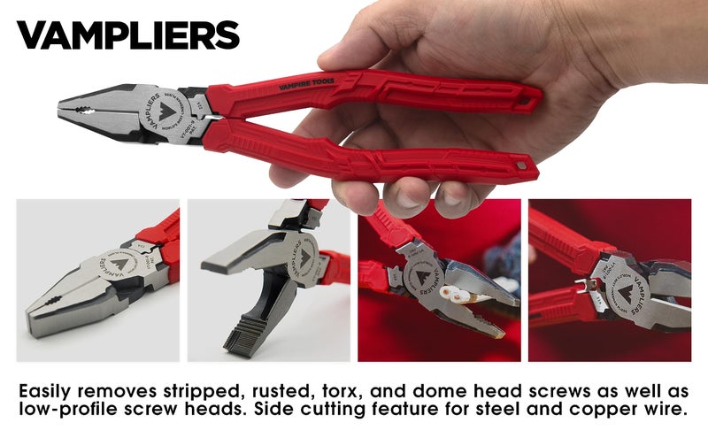 VAMPLIERS 9" Side Cutting Linemans Pliers with Crimper. Made in Japan. Heavy Duty High Leverage Design Screw Extractor Jaws - Image 2